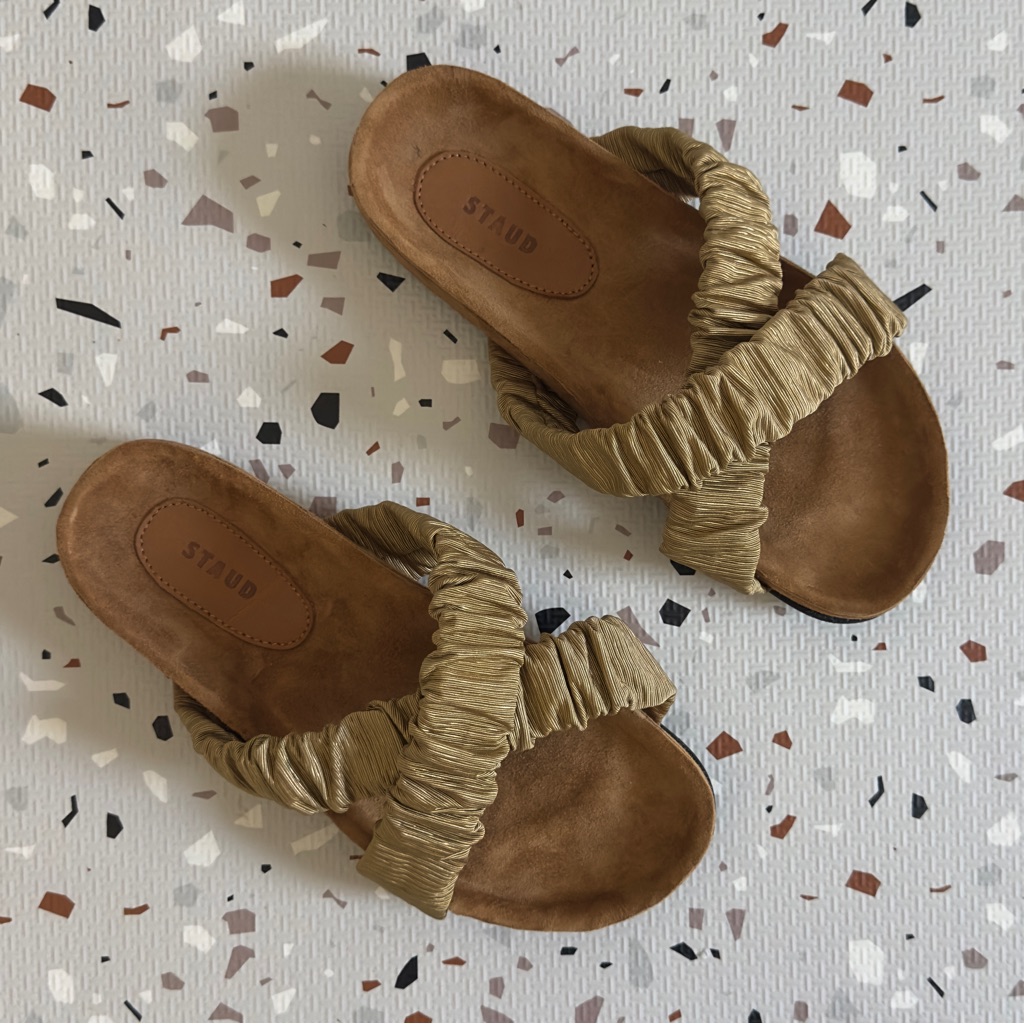 Staud Michel Slide Fennel Cashew Ruched Crisscross Sandals Size 37
